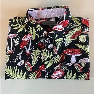 Planet B Mushroom Print Casual Button Down Shirt Size Large